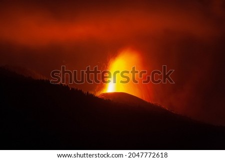 Views of eruption of Cumbre Vieja Volcano. La Palma. Royalty-Free Stock Photo #2047772618