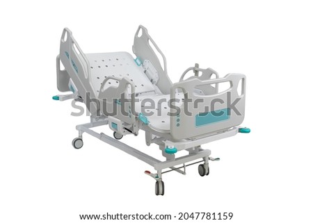 The functional electric medical bed can be used both in ward wards and in intensive care and intensive care units, as well as at home.
White background.