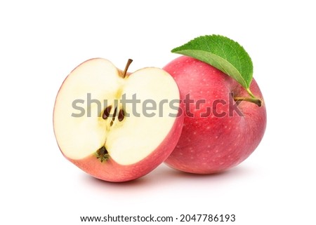 Fresh red Apple fruit with cut in half isolated on white background. Royalty-Free Stock Photo #2047786193