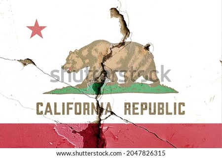 California state flag icon grunge pattern painted on old weathered broken wall background, abstract US California politics economy society history issues concept texture wallpaper