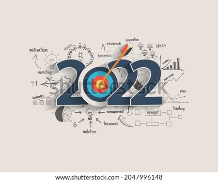 2022 new year target audience concept, Creative thinking drawing charts and graphs business success strategy plan idea on target dart with arrow, Vector illustration modern layout template Royalty-Free Stock Photo #2047996148
