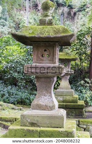 Stone lantern in the garden of an old Japanese temple