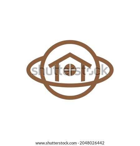 House combination and planet , Logo Design Vector Flat minimalist in background color white