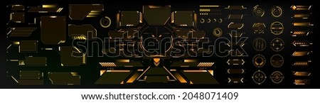 Big Collection yellow hi-tech elements, HUD, interface for GUI, UI, UX design. Futuristic Sci-Fi user Interface. Dashboard display. Callouts titles. Vector Royalty-Free Stock Photo #2048071409