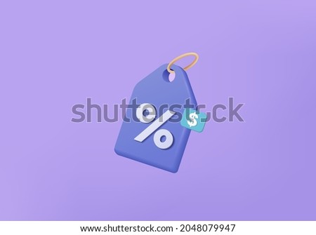 online shopping tag price 3d render vector, discount coupon of cash for future use. sales with an excellent offer 3d for shopping, Special offer promotion on 3d price tags on purple tag discount Royalty-Free Stock Photo #2048079947