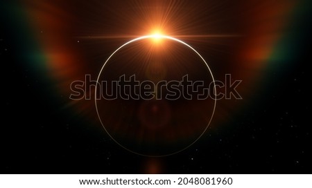 Planet Earth dawn sunset from space. Silhouette planet earth in rays of sun against background of space stars and galaxies 3D render Royalty-Free Stock Photo #2048081960