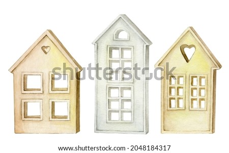 Christmas decorative houses, in the Scandinavian style, on an isolated background.