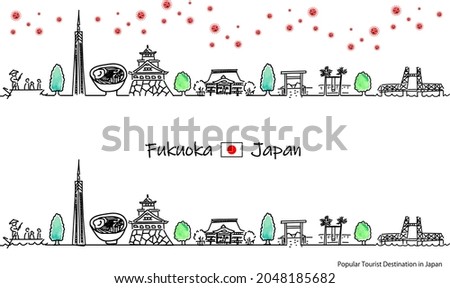 hand drawing cityscape FUKUOKA prefecture with covid-19