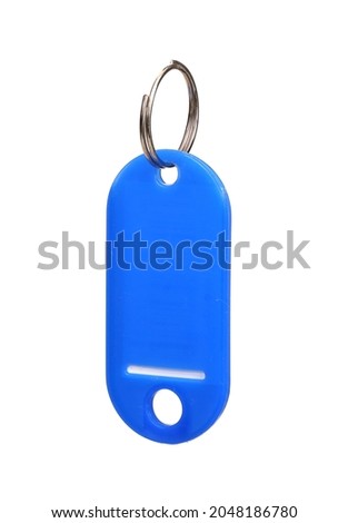 Blue plastic identification tag isolated on white background