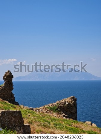 Sea view from the top of a hill overseen beautiful sunny blue sky during summer vacation