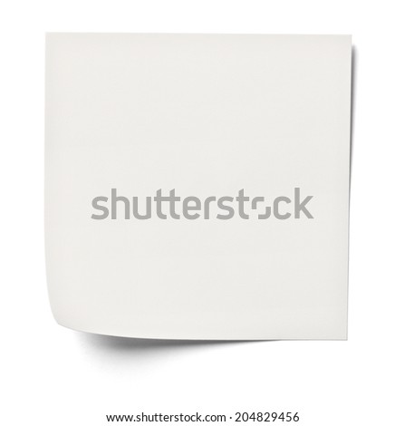 close up of  white note paper on white background with clipping path