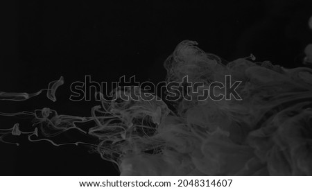 Beautiful wallpaper for your desktop. Gray cloud of ink on a black background. Drops of gray ink in water. Gray watercolor paints in water on a black background. Awesome abstract background.