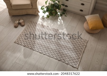 Modern room interior with stylish rug and furniture, above view Royalty-Free Stock Photo #2048317622