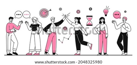 Set of teammates. Collection of images with colleagues, company growth, office work, business. Design development, friendship concept. Cartoon flat vector illustration isolated on white background Royalty-Free Stock Photo #2048325980