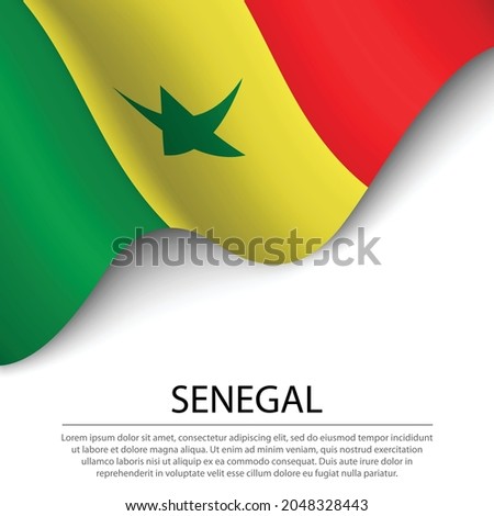 Waving flag of Senegal on white background. Banner or ribbon vector template for independence day