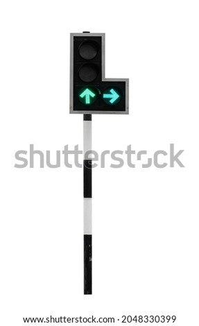 Green color traffic light isolated on white background with clipping path.