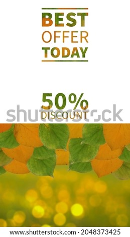 Sale banner
autumn leaves with white background.
 Flat layout, top view, copy space
Bottom bokeh background