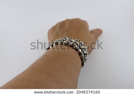 Silver plated handmade bracelet, tin and silver