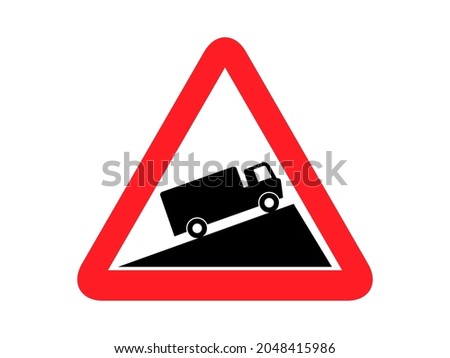 isolated slow moving vehicle steep hill climb lorries road sign round triangle shape board infographic flat vector design Royalty-Free Stock Photo #2048415986