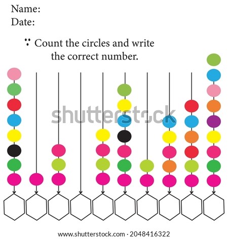 Count math kids. educational math numbers for preschool kids math activity sheet for kids. Number of objects to run. Learning math, numbers, additional theme  Royalty-Free Stock Photo #2048416322