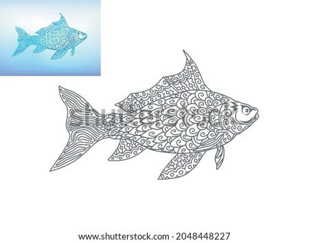 abstract  and beautiful fish image with zentangle art style