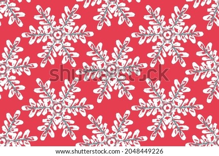 Winter seamless pattern. Snowflakes on a red background. Sketch.