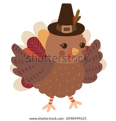 Cute turkey vector illustration. Kawaii thanksgiving clip art.