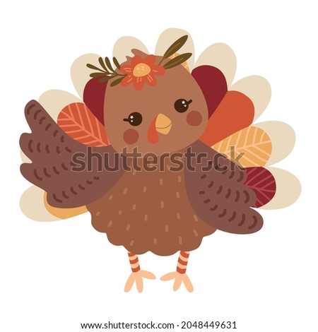 Cute turkey vector illustration. Kawaii thanksgiving clip art.