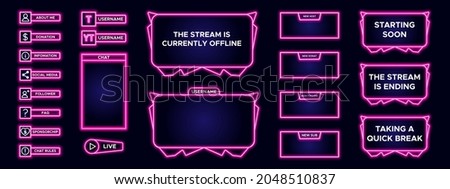 Set of modern design element for overlay game streaming screen panel. Game frame for internet broadcast and online video. Futuristic live stream frame for interface. Vector template in technology Royalty-Free Stock Photo #2048510837