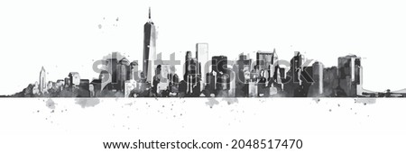 New York City skyline silhouette. Shades of gray cityscape Royalty-Free Stock Photo #2048517470