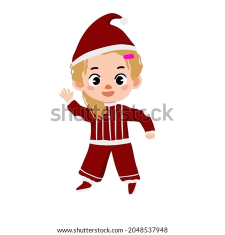 Kid girl cute illustration character with christmas uniform for education, content, children book, parenting, celebration, etc