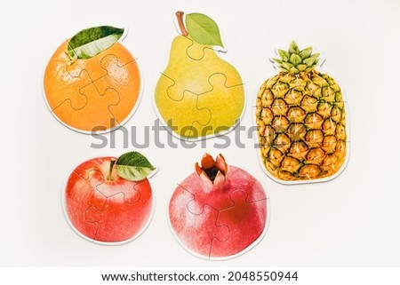 Picture of fruit on a white background. Fruit picture. Fruit puzzles. 