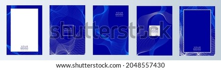 Luxury cover design set with blue line pattern curves. Modern premium vector hi-tech technology background for web, flyer, business layout, certificate, digital brochure template.