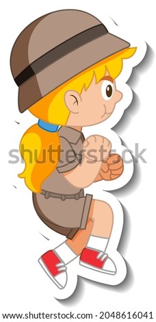 Little girl scout cartoon character sticker illustration