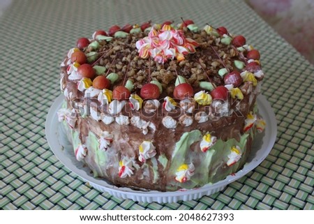 homemade nutty protein nutritious cake ranetki flour eggs beautifully multicolored close - up delicious looks delicious background background picture free-standing food to eat gastronomy cooking diet