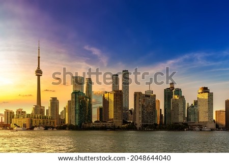 Panoramic view of Toronto skyline  at sunset, Ontario, Canada Royalty-Free Stock Photo #2048644040