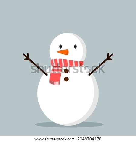 Snowman with a scarf isolated in a blue-gray background. Flat design. Vector illustration.
