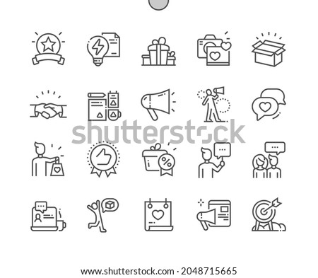 Brand ambassador. Product and promotion. Internet advertising. People reviews. Pixel Perfect Vector Thin Line Icons. Simple Minimal Pictogram Royalty-Free Stock Photo #2048715665