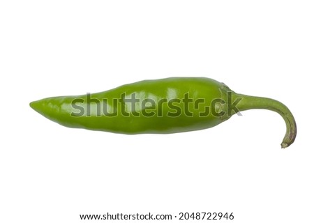 Green hot chili peppers isolated on white background.
