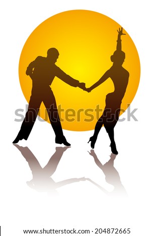 dancing couple on a background of orange circle