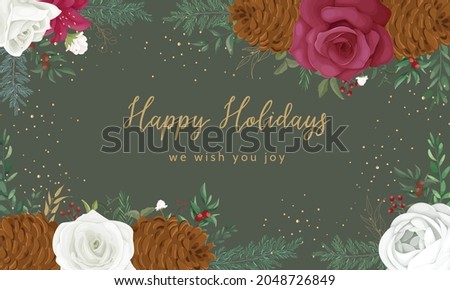  beautiful flower and gold leaves christmas card design