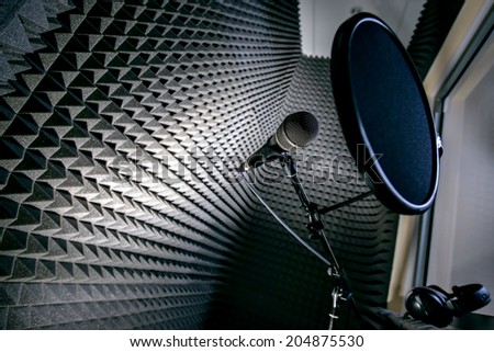 Professional microphone in a black studio