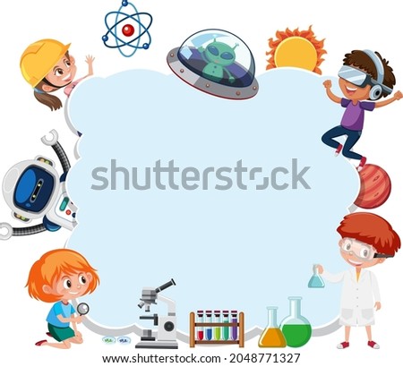 Empty cloud banner with kids in technology theme illustration