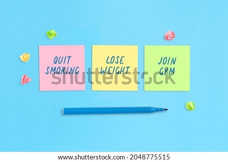 Colored stickers with handwritten healthy lifestyle related inscriptions. Healthy lifestyle concept.