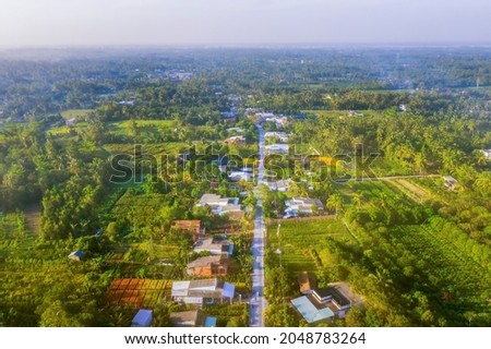 Aerial view of Cai Mon flower village, Ben Tre, Vietnam