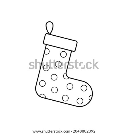 Socks for christmas. Vector linear illustration of new year socks for coloring or logo picture. Decoration christmas fireplace icon. 