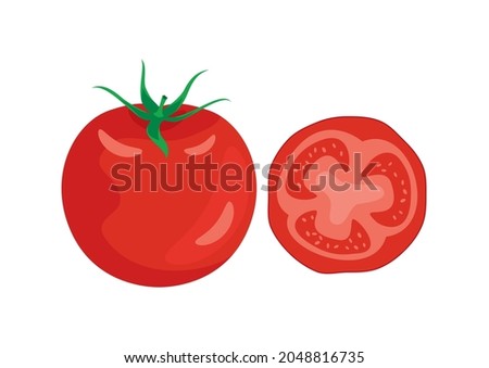 Red ripe tomato and slice icon set. Fresh red tomatoes icon set isolated on a white background