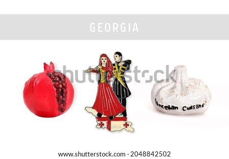 Souvenirs (magnets) from Georgia isolated on white background