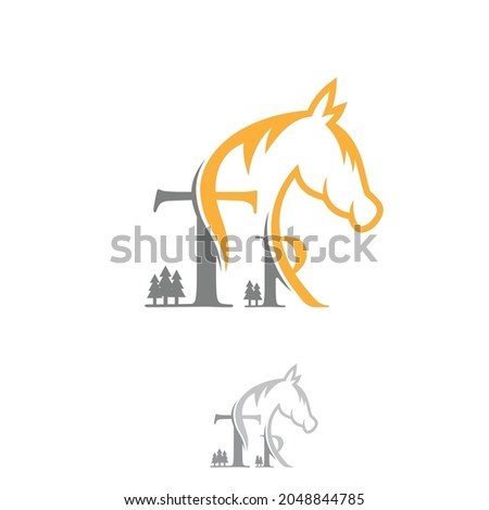Lansdcape desing letter TR with horse. Vector graphic icon animal. Vector illustration EPS.8 EPS.10