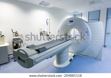 CT (Computed tomography) scanner in hospital laboratory.  Royalty-Free Stock Photo #204885118
